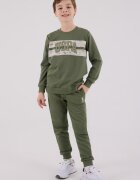 U.S. Polo Assn. Суитшърт с принт и спортен панталон Папратово зелено/Светло бежово