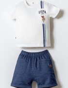 U.S. Polo Assn. Тениска с лого и къс панталон 2 части Бял/Меланж тъмно син