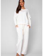 uFIT Комплект Овърсайз Блуза и Широк Дълъг Панталон Off White 20887