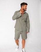 uFIT Комплект риза и къси панталони Lino 100% Dark Olive 17950 Тъмнозелена маслина
