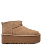UGG Ботуши за дами San Classic Ultra Mini P - естествена кожа - кафяви