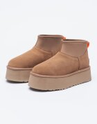 UGG Велурени зимни боти Classic Mini Dipper с текстил Бежов