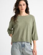 United Colors of Benetton Блуза с лен с 3/4 ръкави Зелени аспержи