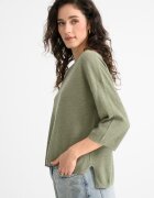 United Colors of Benetton Блуза с лен с 3/4 ръкави Зелени аспержи