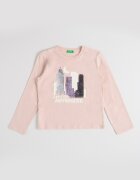 United Colors of Benetton Блуза с овално деколте и пайети Прашно розово/Сребрист