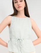 United Colors of Benetton Ленена блуза с колан Бледо синьо