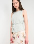 United Colors of Benetton Ленена блуза с колан Бледо синьо