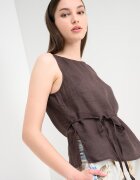 United Colors of Benetton Ленена блуза с колан Тъмнокафяв