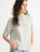 United Colors of Benetton Ленена риза със среднодълги ръкави Бледозелен