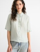 United Colors of Benetton Ленена риза със среднодълги ръкави Бледозелен