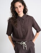 United Colors of Benetton Ленена риза със среднодълги ръкави Тъмнокафяв