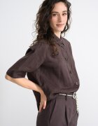 United Colors of Benetton Ленена риза със среднодълги ръкави Тъмнокафяв