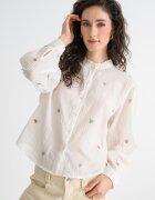 United Colors of Benetton Памучна блуза с флорална бродерия Бял