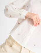 United Colors of Benetton Памучна блуза с флорална бродерия Бял