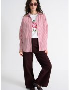 United Colors of Benetton Раирана риза с паднали ръкави - Бял/Бледочервен