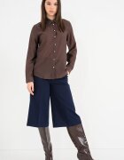 United Colors of Benetton Риза с лиосел и дълги ръкави Коняк кафяв