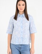 United Colors of Benetton Риза с принт и къси ръкави Бял/Ледено синьо