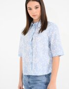 United Colors of Benetton Риза с принт и къси ръкави Бял/Ледено синьо