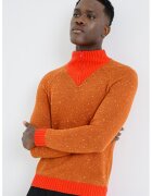 United Colors of Benetton Слим пуловер с вълна с къс цип - Светлокафяв/Аленочервен