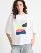 United Colors of Benetton Свободна блуза с принт и среднодълги ръкави Бледозелен/Бял