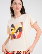 United Colors of Benetton Свободна тениска с принт Крем