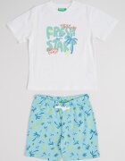 United Colors of Benetton Тениска и къс панталон с принт 2 части Бял/Тюркоаз