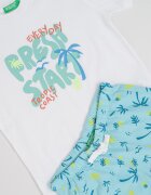 United Colors of Benetton Тениска и къс панталон с принт 2 части Бял/Тюркоаз