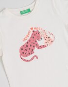 United Colors of Benetton Тениска с овално деколте и графика Розово/Крем