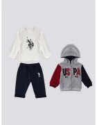 US Polo Assn Блуза - худи и спортен панталон - Червен/Сив меланж/Крем