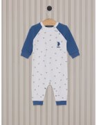 US Polo Assn Дълъг гащеризон с лого - Мръснобял/Син