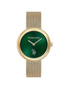 US Polo Assn Дамски часовник USPA2094-05 - златист - метална каишка - зелен циферблат - 35 мм - Gold