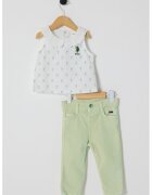 US Polo Assn Дънки и тениска с принт - 2 части - Бял/Шам фъстък зелено