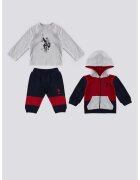 US Polo Assn Худи - блуза и спортен панталон - Ултрамарин синьо/Тъмночервен/Сив меланж