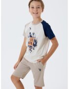 US Polo Assn Къс спортен екип с лого - Бял/Светло бежово/Тъмносин