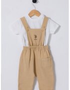 US Polo Assn Памучен гащеризон и тениска - Бял/Бежов