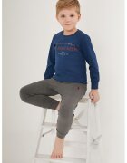 US Polo Assn Памучна пижама с лого - Меланж тъмно сиво/Тъмносин