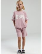 US Polo Assn Памучна тениска и къс панталон - 2 части - Бял/Пастелнорозов