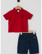 US Polo Assn Памучна тениска и къс панталон - 2 части - Червен/Тъмносин