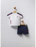 US Polo Assn Памучна тениска с яка и шорти - Мръснобял/Тъмносин