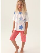 US Polo Assn Пижама с принт и паднали ръкави - Бял/Розово
