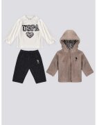 US Polo Assn Пухени яке - блуза и панталон - Бял/Светло кафяво/Антрацитно сиво