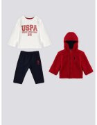 US Polo Assn Пухени яке - блуза и спортен панталон - Бял/Ултрамарин синьо/Тъмночервен