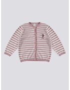 US Polo Assn Пуловер с копчета и райе - Тъмнорозов/Мръснобял