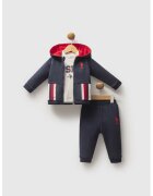 US Polo Assn Спортен екип с цип и блуза - 3 части - Червен/Мръснобял/Тъмносин