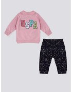 US Polo Assn Суитшърт с принт и панталон - 2 части - Бял/Ултрамарин синьо/Пастелнорозов