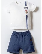 US Polo Assn Тениска с лого и къс панталон - 2 части - Бял/Меланж тъмно