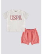US Polo Assn Тениска с принт и къс панталон - 2 части - Бял/Корал/Син