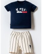 US Polo Assn Тениска с принт и къс панталон - 2 части - Бял/Слонова кост/Ултрамарин синьо