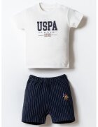 US Polo Assn Тениска с принт и къс панталон - 2 части - Бял/Тъмносин