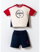 US Polo Assn Тениска с принт и къс панталон - 2 части - Бял/Въглен сиво